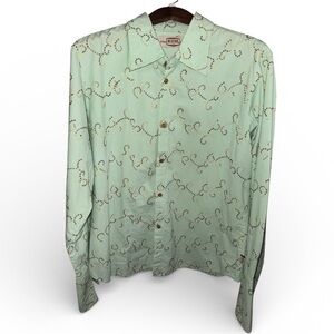 BC Ethic Vintage Mens Mint Green Star Embroidered Long Sleeve Button Up Shirt
